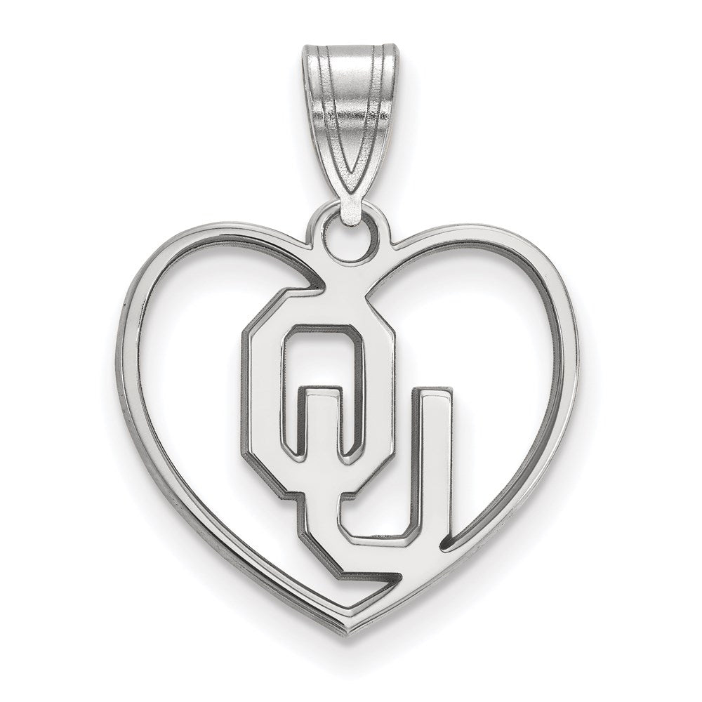 Sterling Silver Rhodium-plated University of Oklahoma Heart Pendant