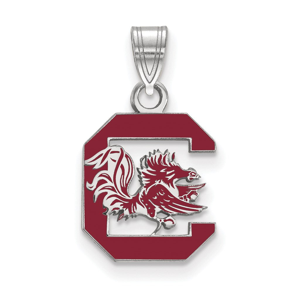 Sterling Silver Rhodium-plated U. of S. Carolina Medium Enamel Pendant