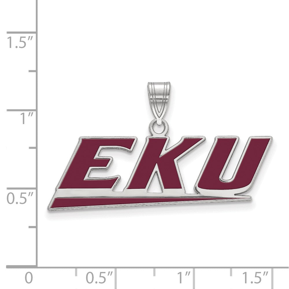 Sterling Silver Rhodium-plated Eastern Kentucky U. Large Enamel Pendant