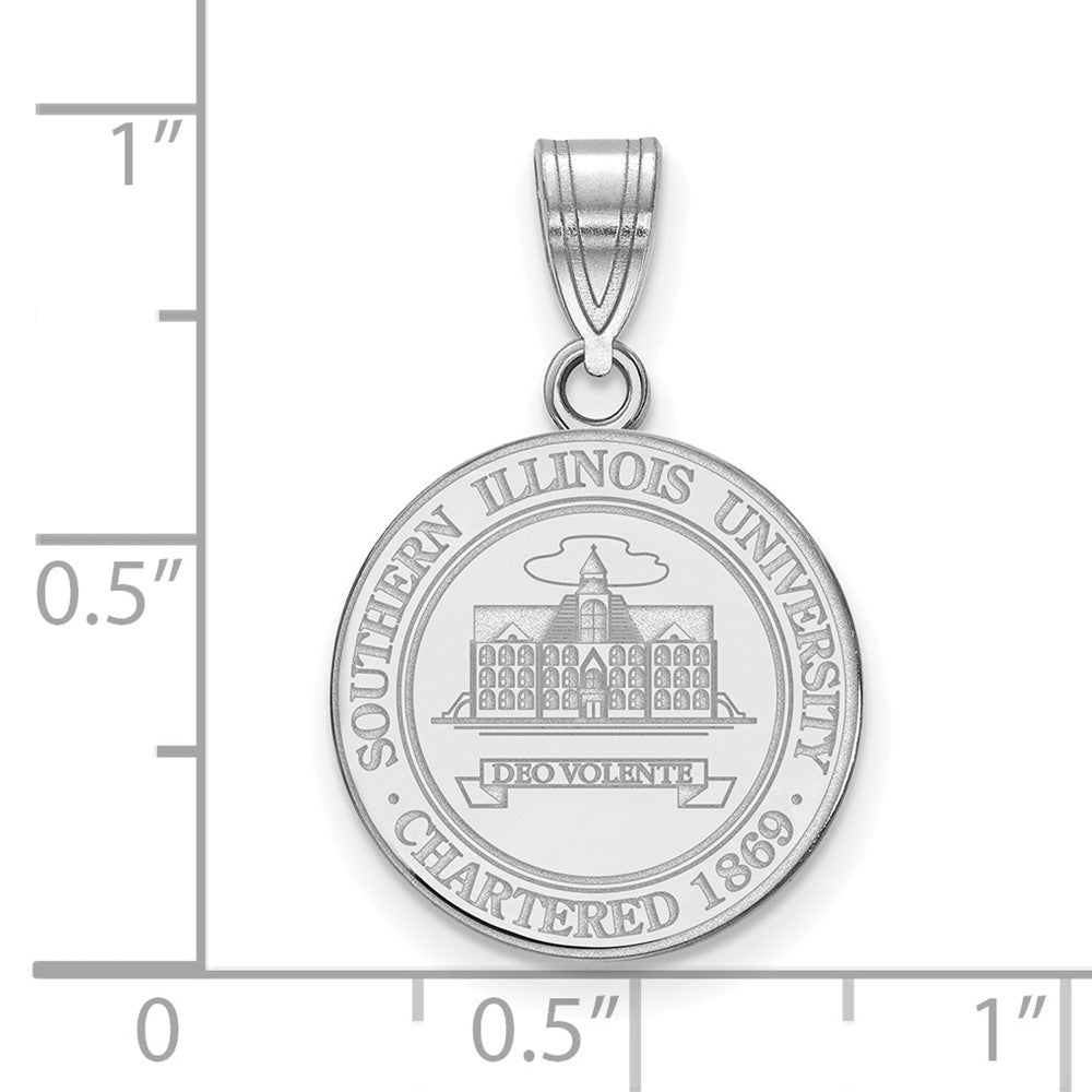 Sterling Silver Rhodium-plated Southern Illinois U. Medium Crest Pendant