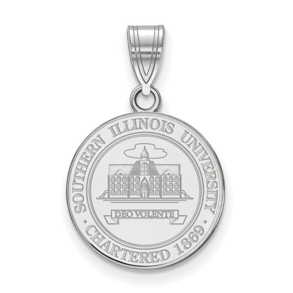Sterling Silver Rhodium-plated Southern Illinois U. Medium Crest Pendant