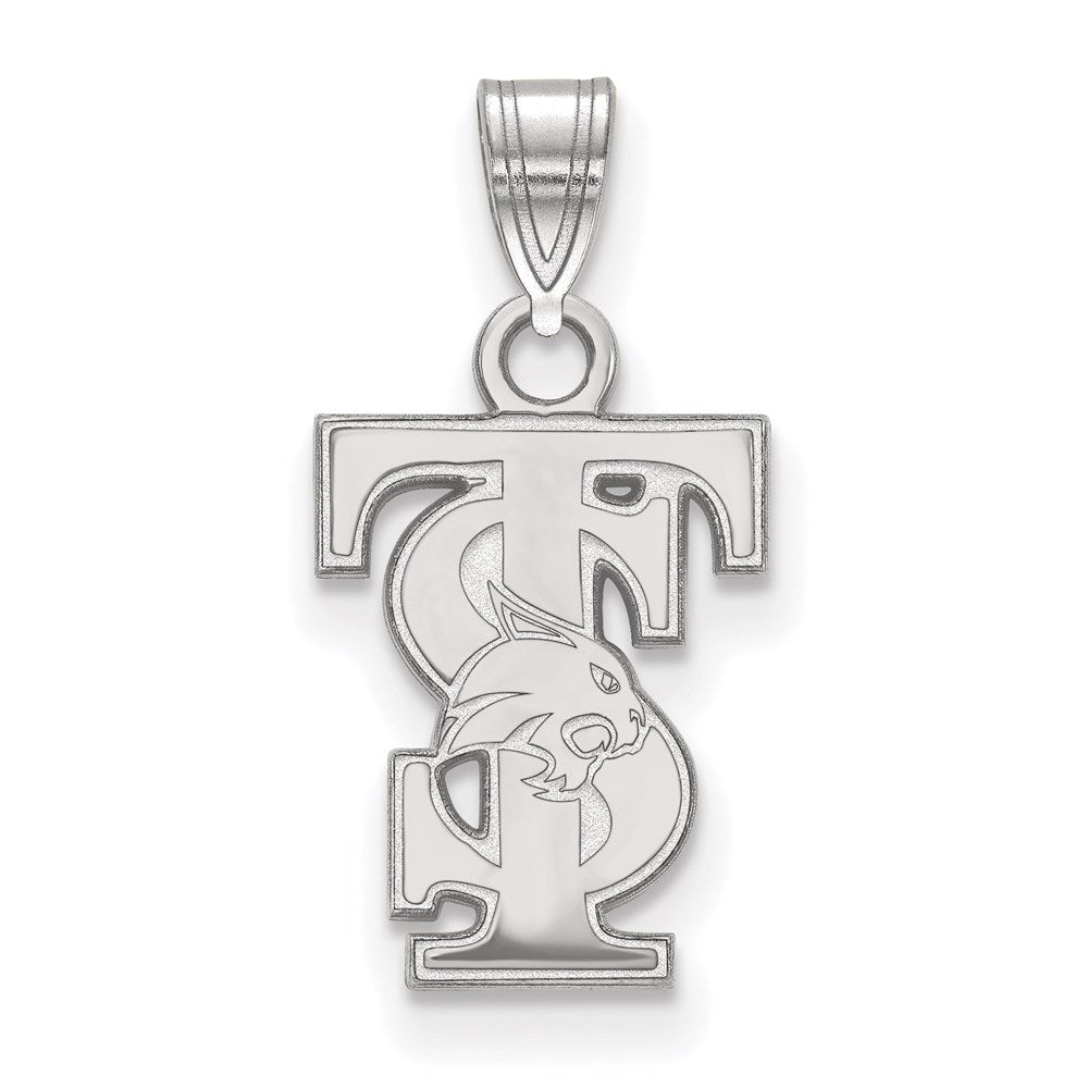 Sterling Silver Rhodium-plated Texas State University Small Pendant