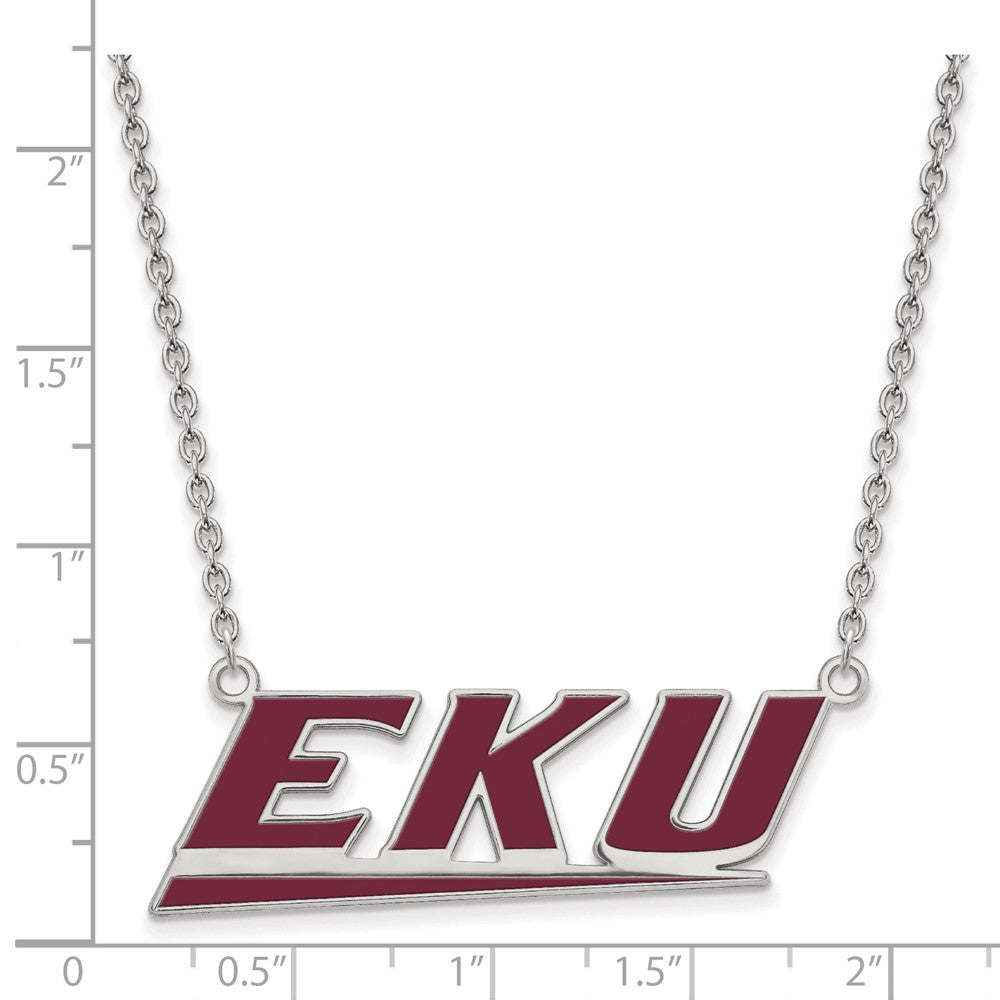 Sterling Silver Rhodium-plated Eastern Kentucky U. Large Enamel Necklace