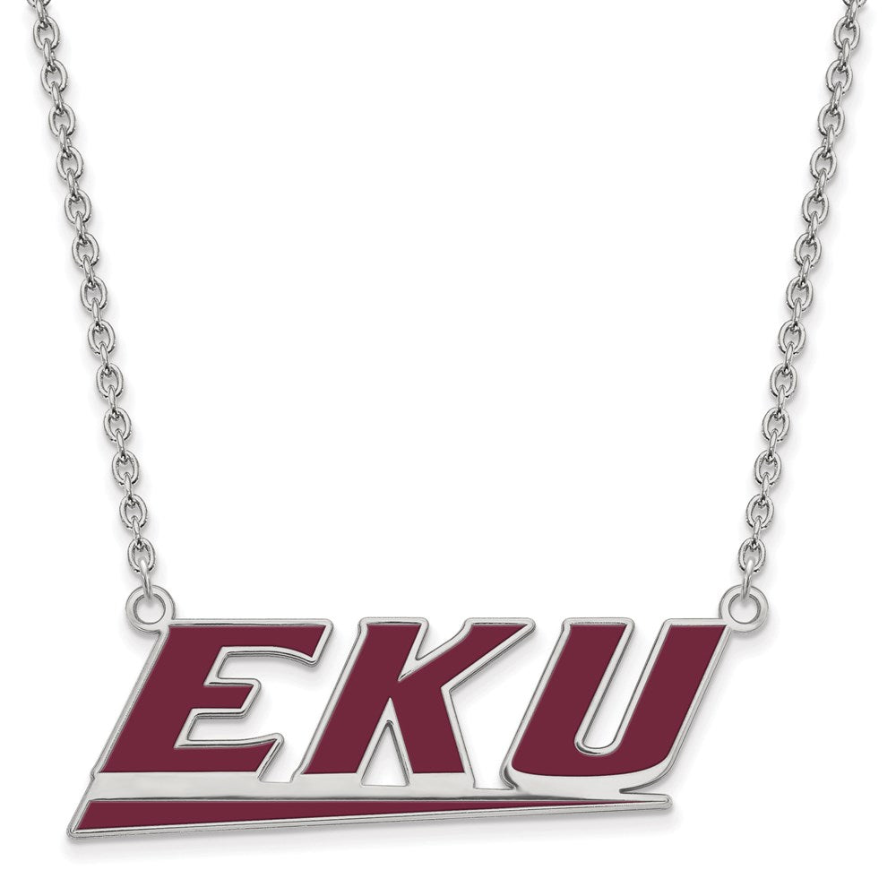 Sterling Silver Rhodium-plated Eastern Kentucky U. Large Enamel Necklace