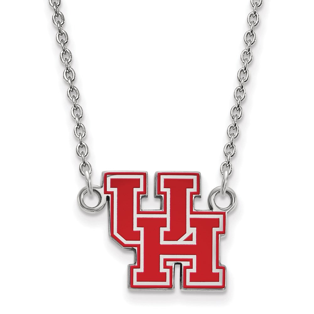 Sterling Silver Rhodium-plated U. of Houston Small Enamel Pendant Necklace