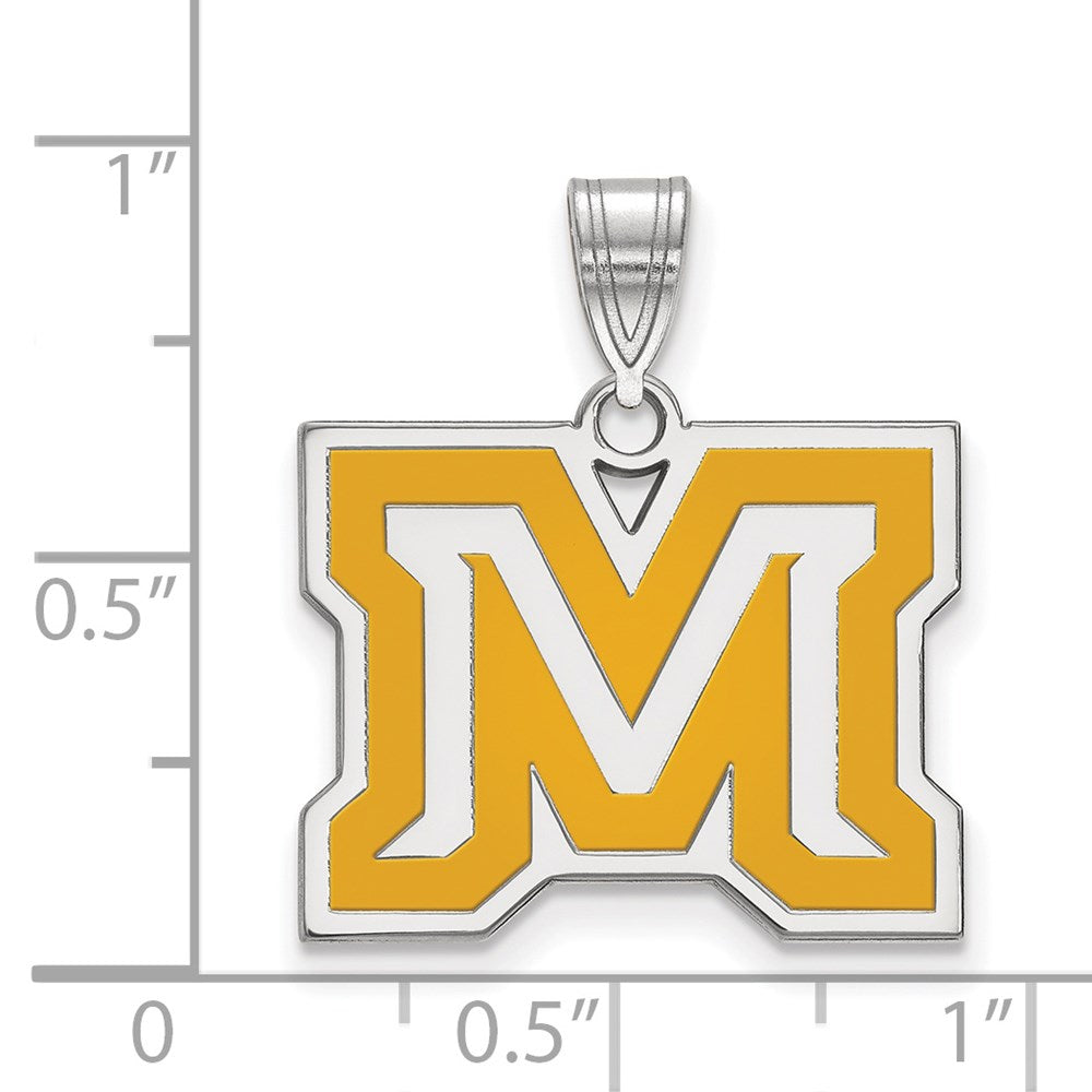 Sterling Silver Rhodium-plated Montana State U. Medium Enamel Pendant