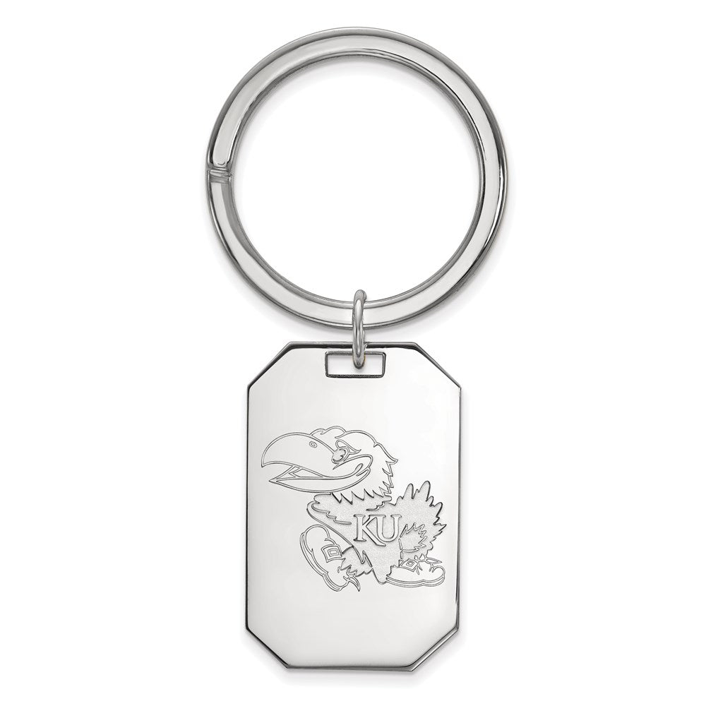 Sterling Silver Rhodium-plated University of Kansas Key Ring