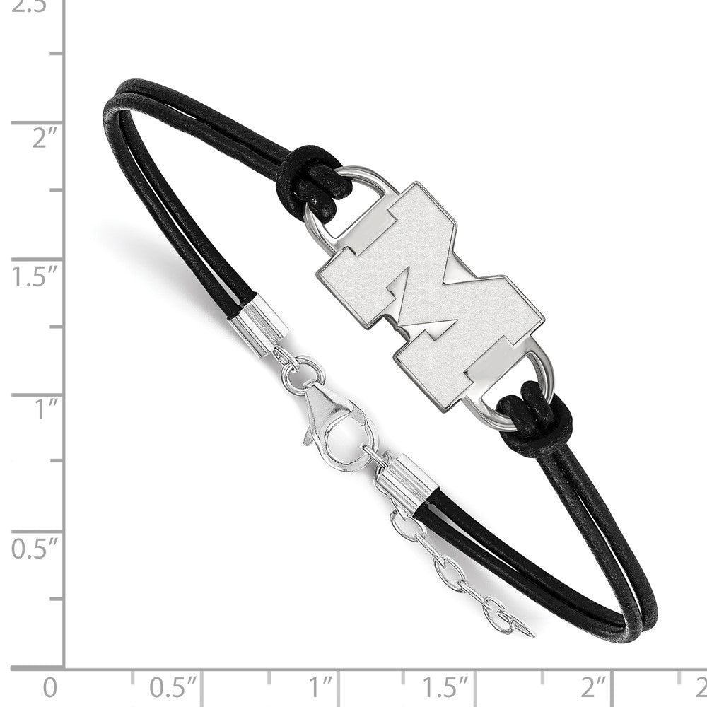 Sterling Silver Rhodium-plated University of Michigan Leather Bracelet