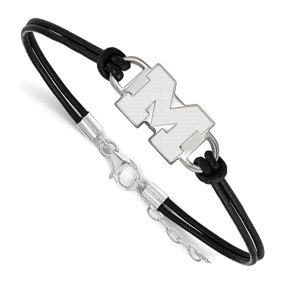 Sterling Silver Rhodium-plated University of Michigan Leather Bracelet