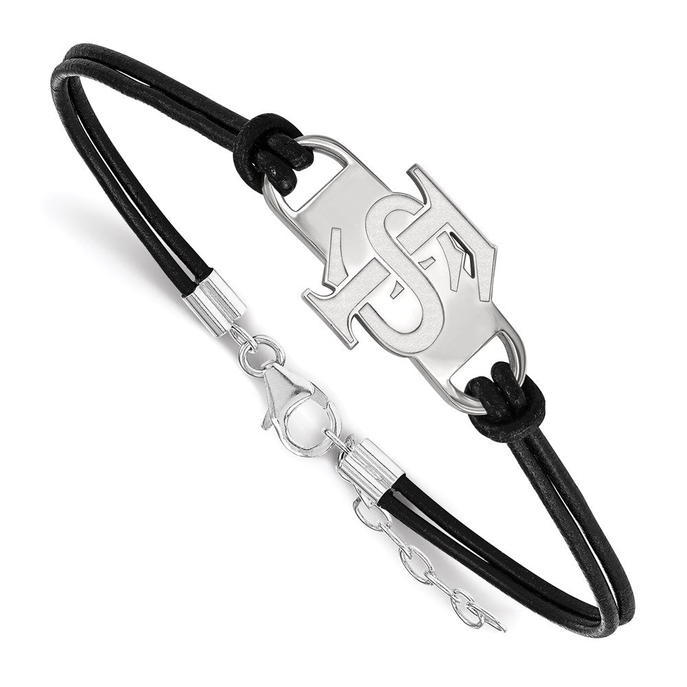 Sterling Silver Rhodium-plated Florida State U. Leather Bracelet