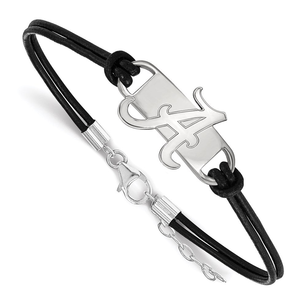 Sterling Silver Rhodium-plated U. of Alabama Leather Bracelet