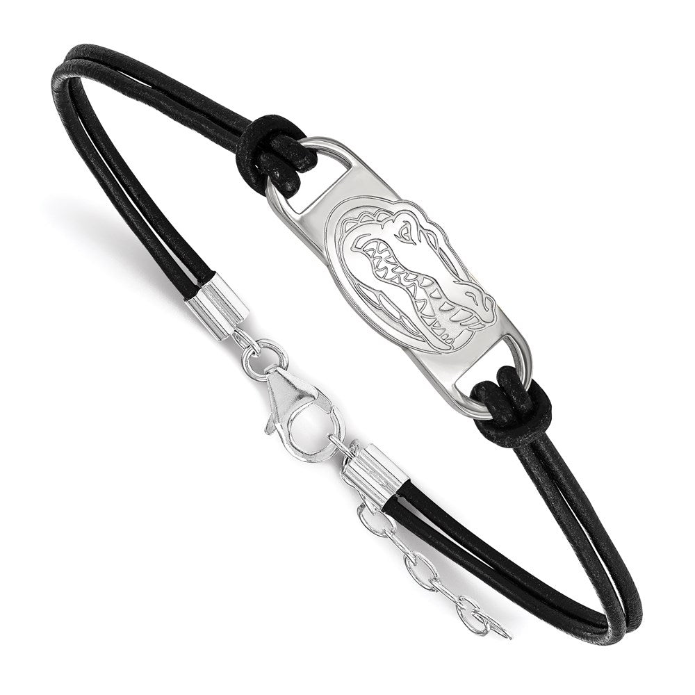 Sterling Silver Rhodium-plated U. of Florida Gator Leather Bracelet