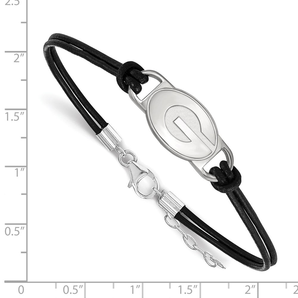 Sterling Silver Rhodium-plated University of Georgia Leather Bracelet