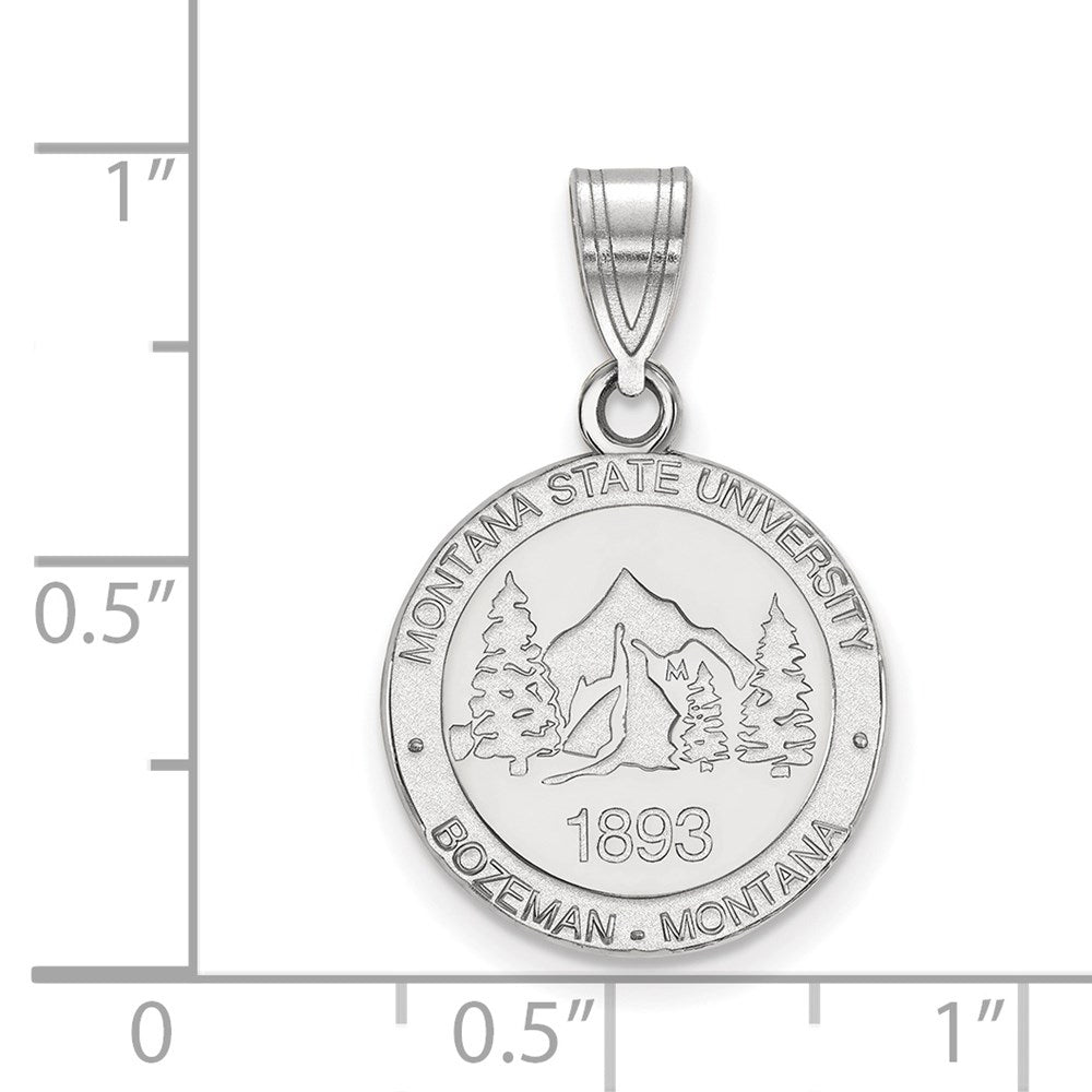 Sterling Silver Rhodium-plated Montana State U. Medium Crest Pendant