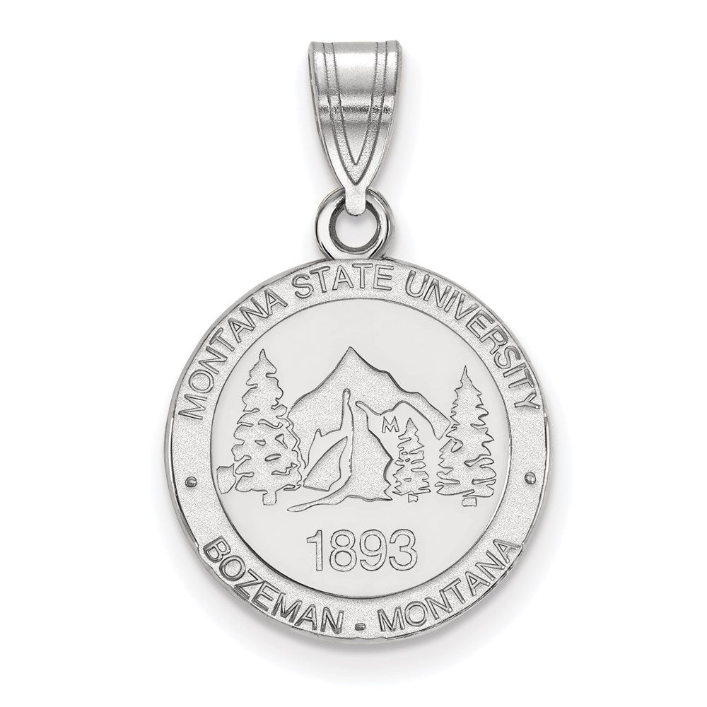 Sterling Silver Rhodium-plated Montana State U. Medium Crest Pendant