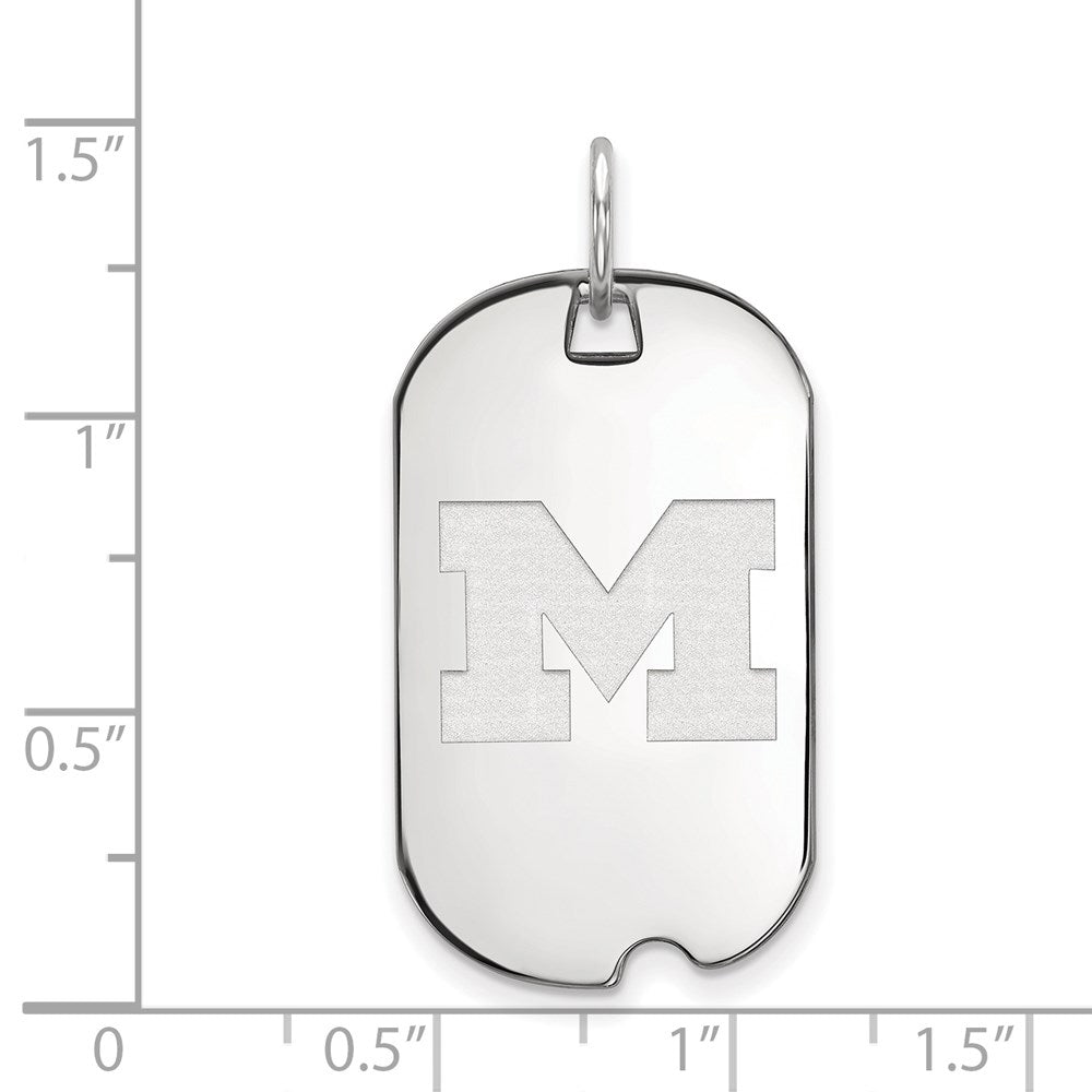 Sterling Silver Rhodium-plated University of Michigan Small Dog Tag