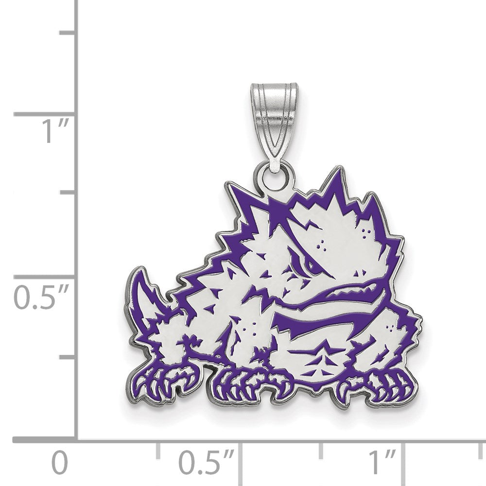 Sterling Silver Rhodium-plated Texas Christian U. Large Enamel Pendant