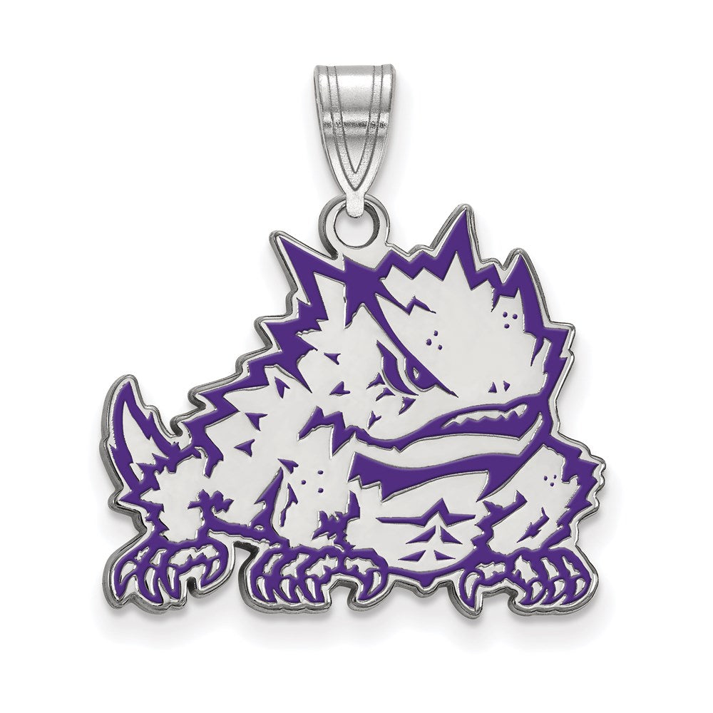 Sterling Silver Rhodium-plated Texas Christian U. Large Enamel Pendant