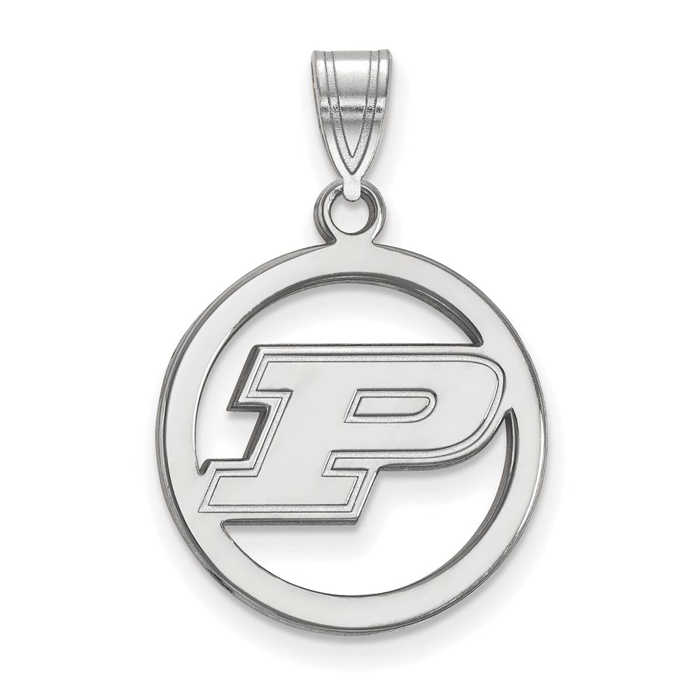 Sterling Silver Rhodium-plated Purdue Univ. Medium Circle Pendant