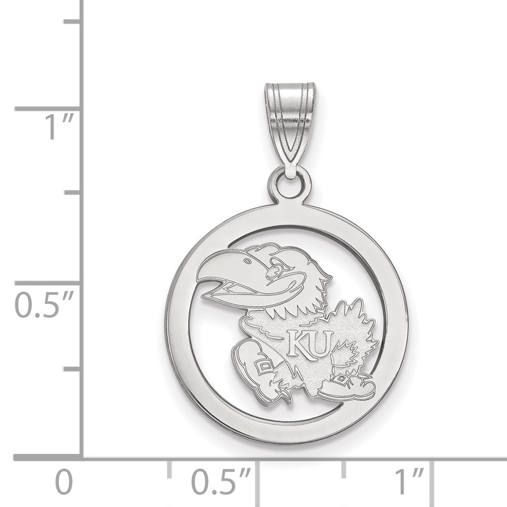 Sterling Silver Rhodium-plated University of Kansas Small Circle Pendant