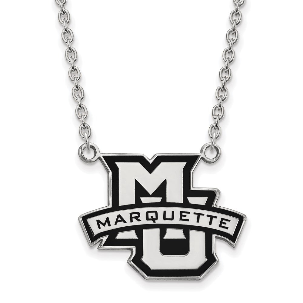 Sterling Silver Rhodium-plated Marquette U. Large Enamel Necklace