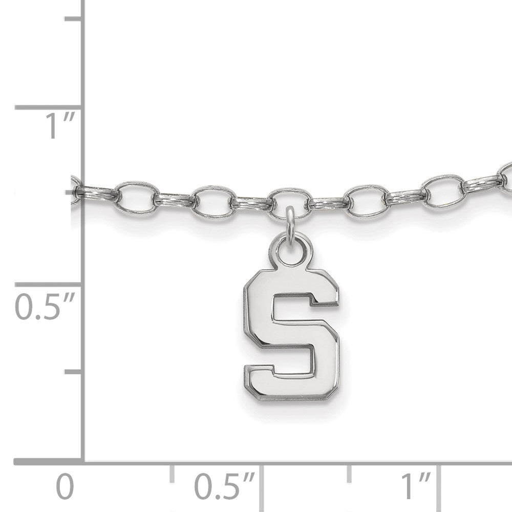Sterling Silver Rhodium-plated Michigan State University Anklet