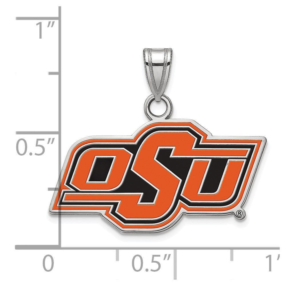 Sterling Silver Rhodium-plated Oklahoma State U. Small Enamel Pendant