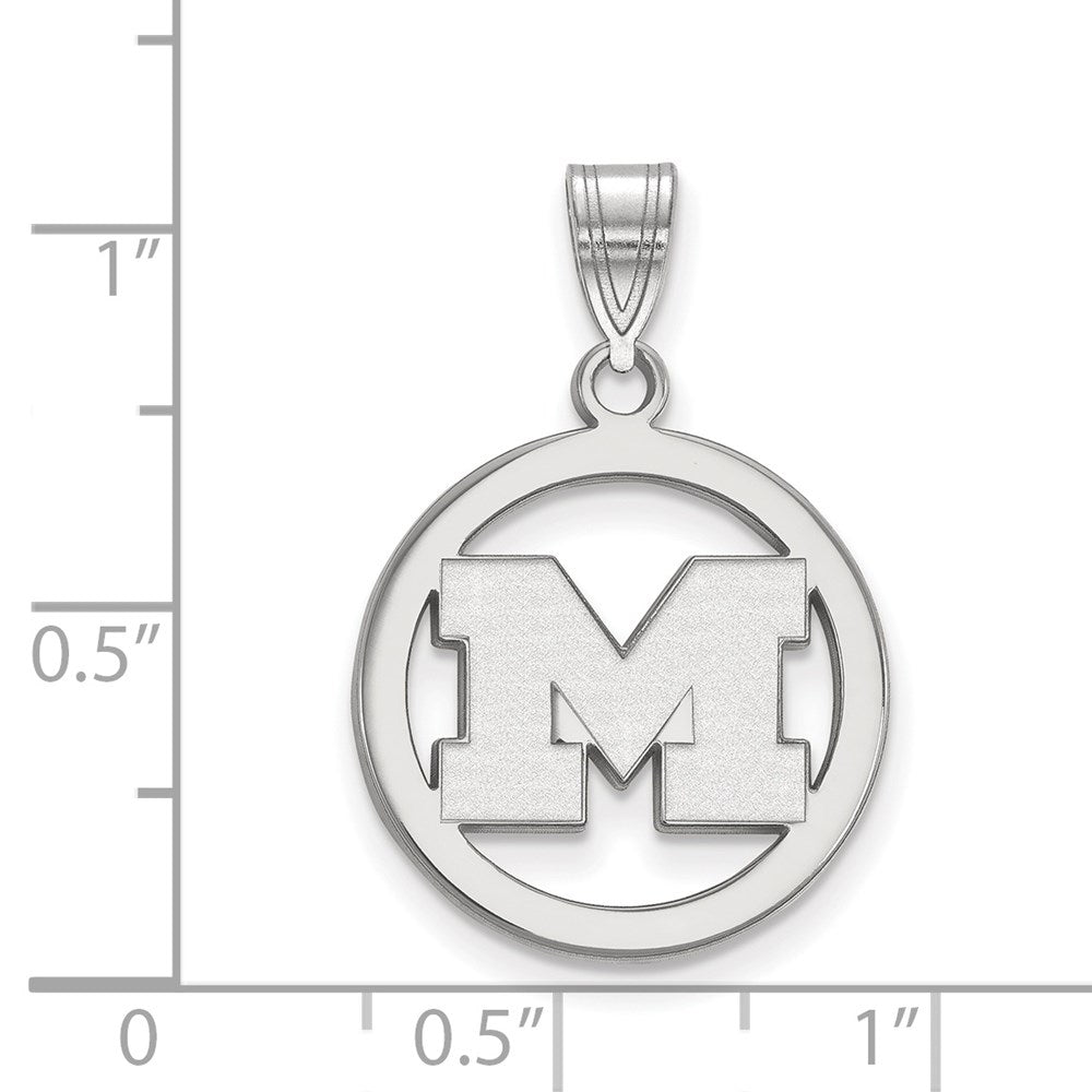 Sterling Silver Rhodium-plated U. of Michigan Medium Circle Pendant