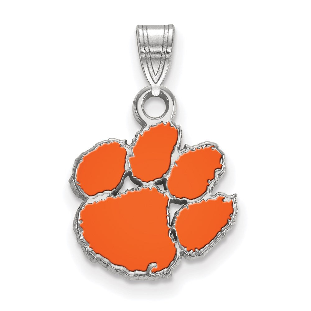 Sterling Silver Rhodium-plated Clemson Univ. Small Enamel Pendant