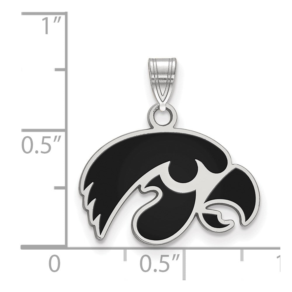 Sterling Silver Rhodium-plated Univ. of Iowa Small Enamel Pendant