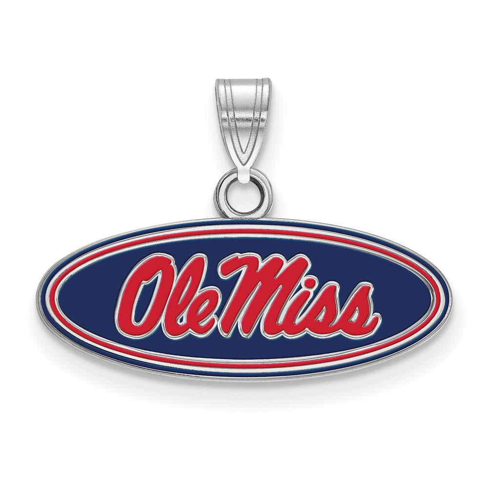Sterling Silver Rhodium-plated U. of Mississippi Small Enamel Pendant