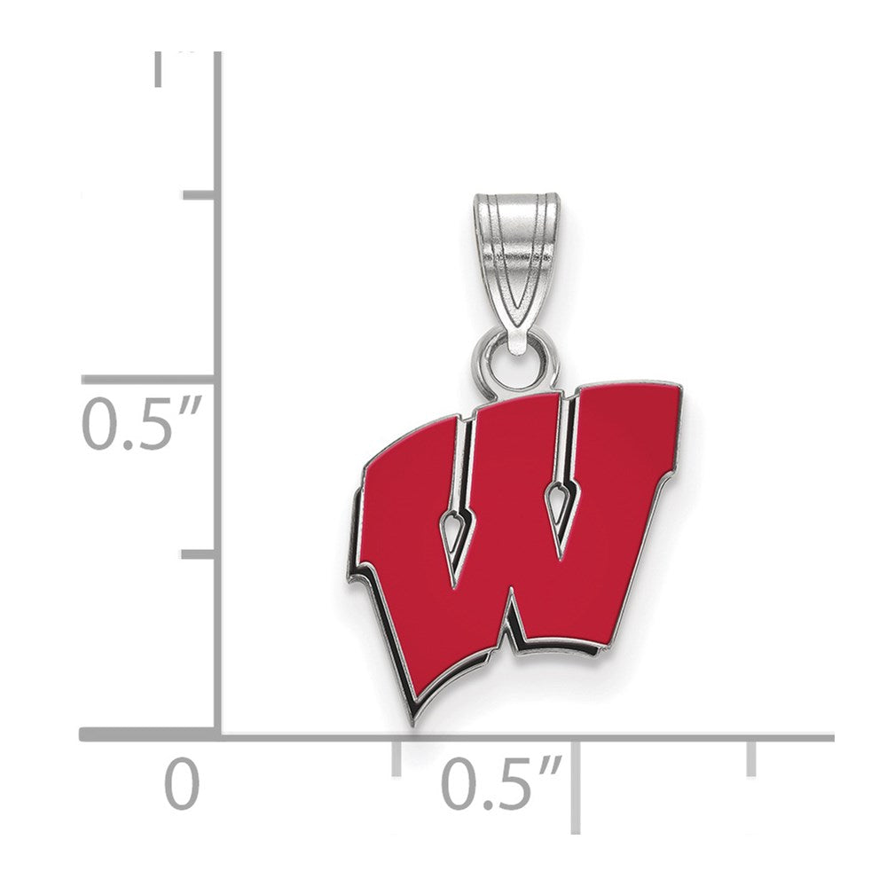 Sterling Silver Rhodium-plated U. of Wisconsin Small Enamel Pendant