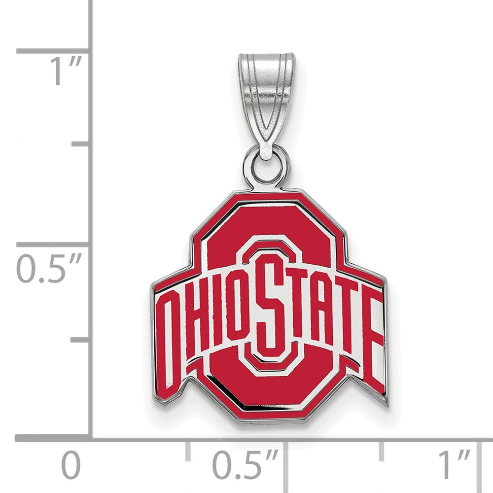 Sterling Silver Rhodium-plated Ohio State U. Medium Enamel Pendant