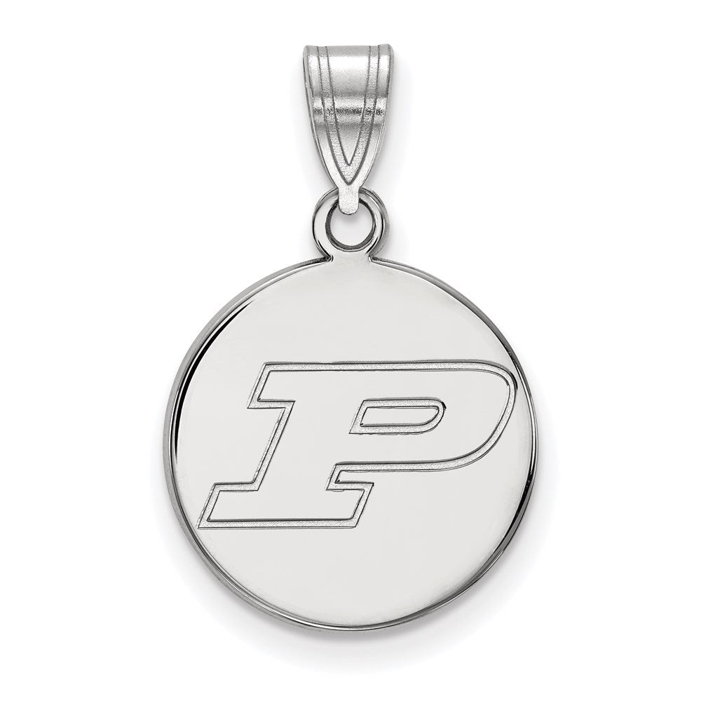 Sterling Silver Rhodium-plated Purdue Univ. Medium Disc Pendant