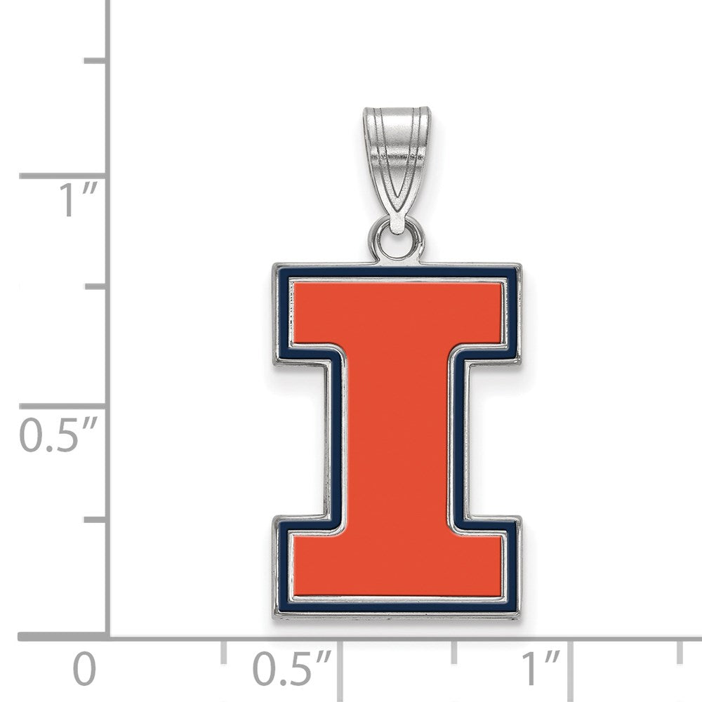 Sterling Silver Rhodium-plated University of Illinois Large Enamel Pendant