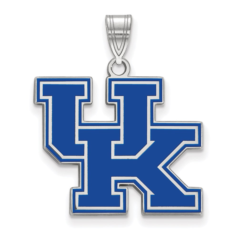 Sterling Silver Rhodium-plated U. of Kentucky Large Enamel Pendant