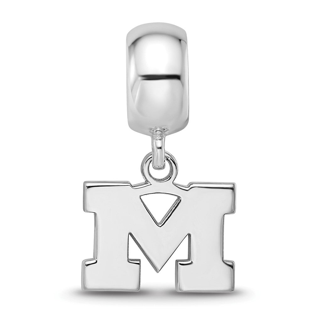 Sterling Silver Rhodium-plated University of Michigan XS Dangle Bead