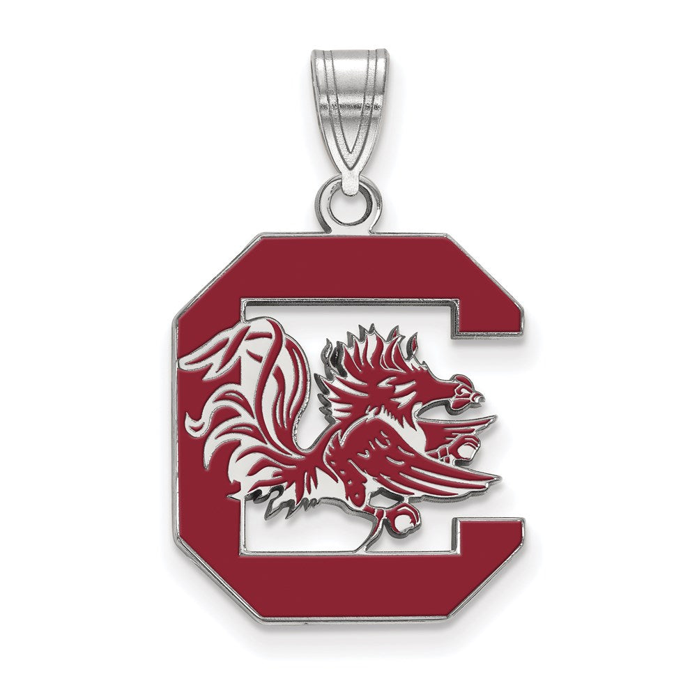 Sterling Silver Rhodium-plated U. of South Carolina Large Enamel Pendant