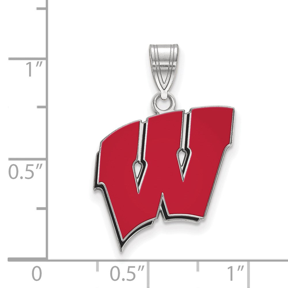 Sterling Silver Rhodium-plated U. of Wisconsin Large Enamel Pendant