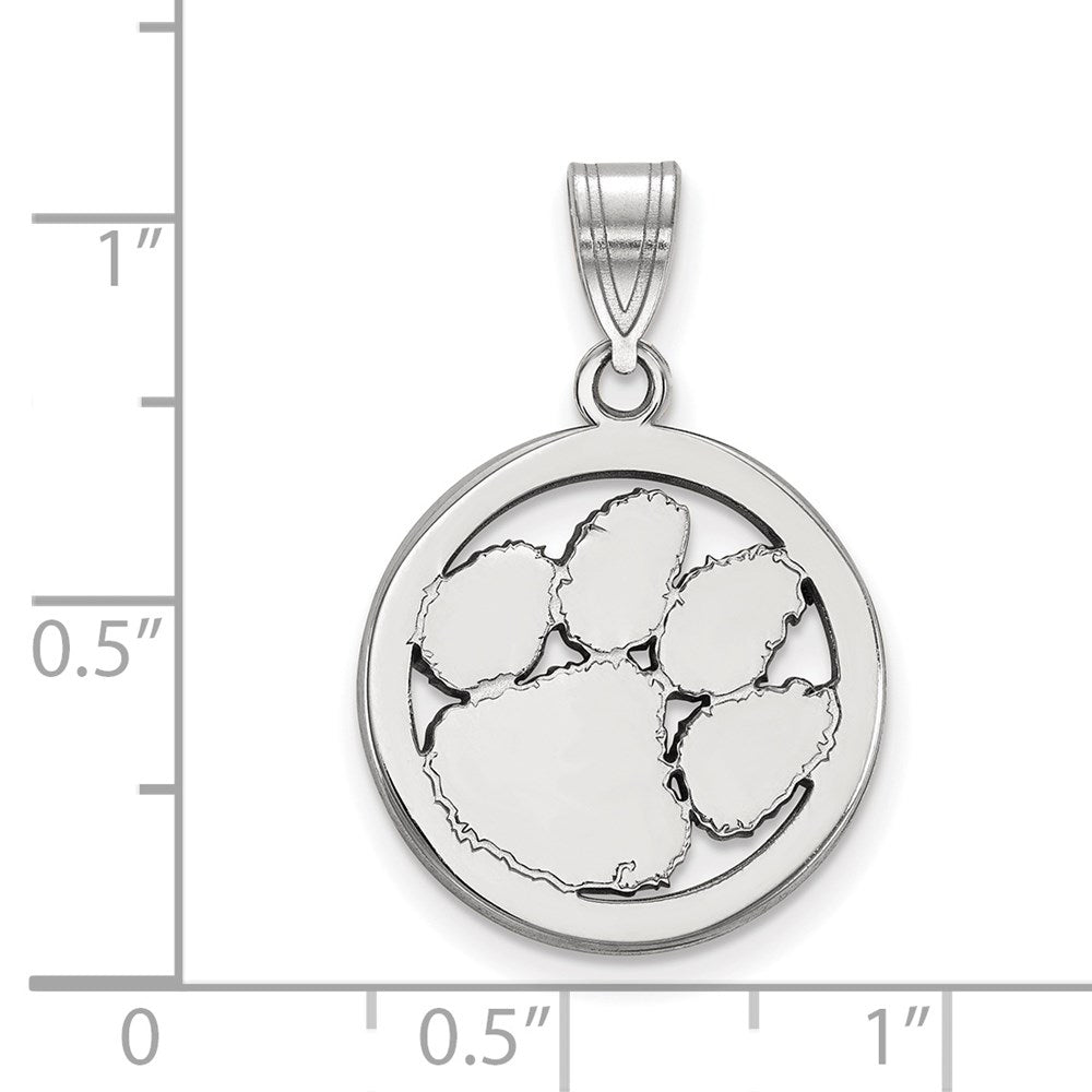 Sterling Silver Rhodium-plated Clemson Univ. Medium Circle Pendant