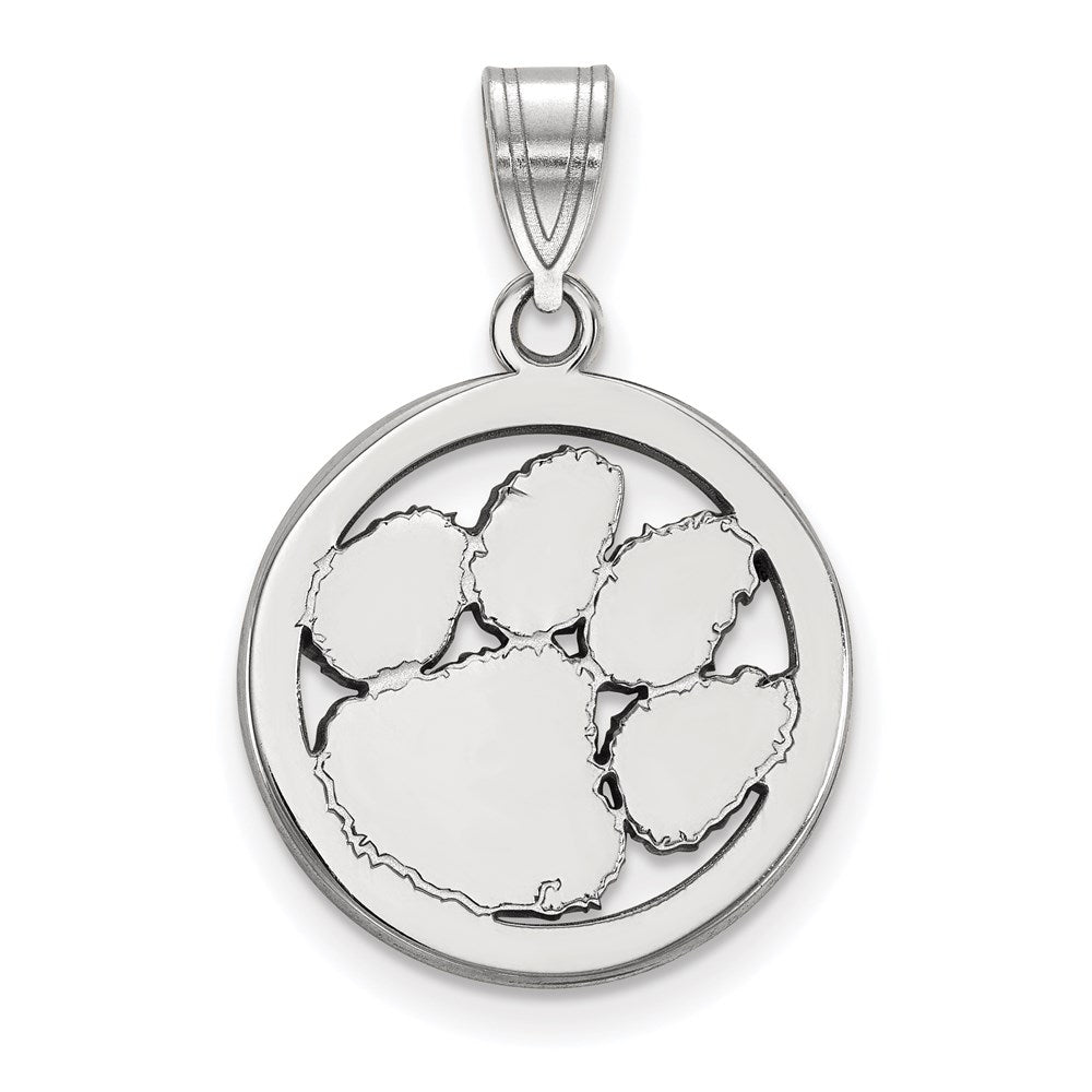Sterling Silver Rhodium-plated Clemson Univ. Medium Circle Pendant