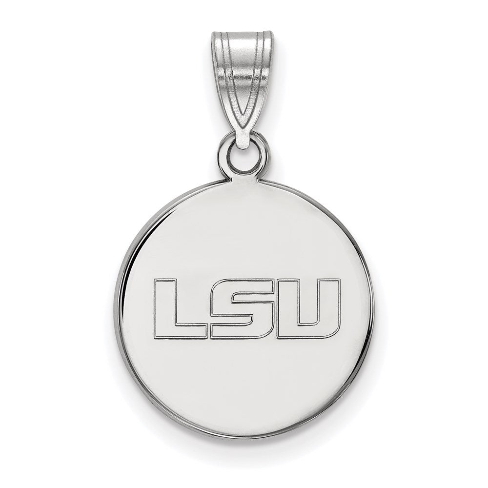 Sterling Silver Rhodium-plated Louisiana State U. Medium Disc Pendant