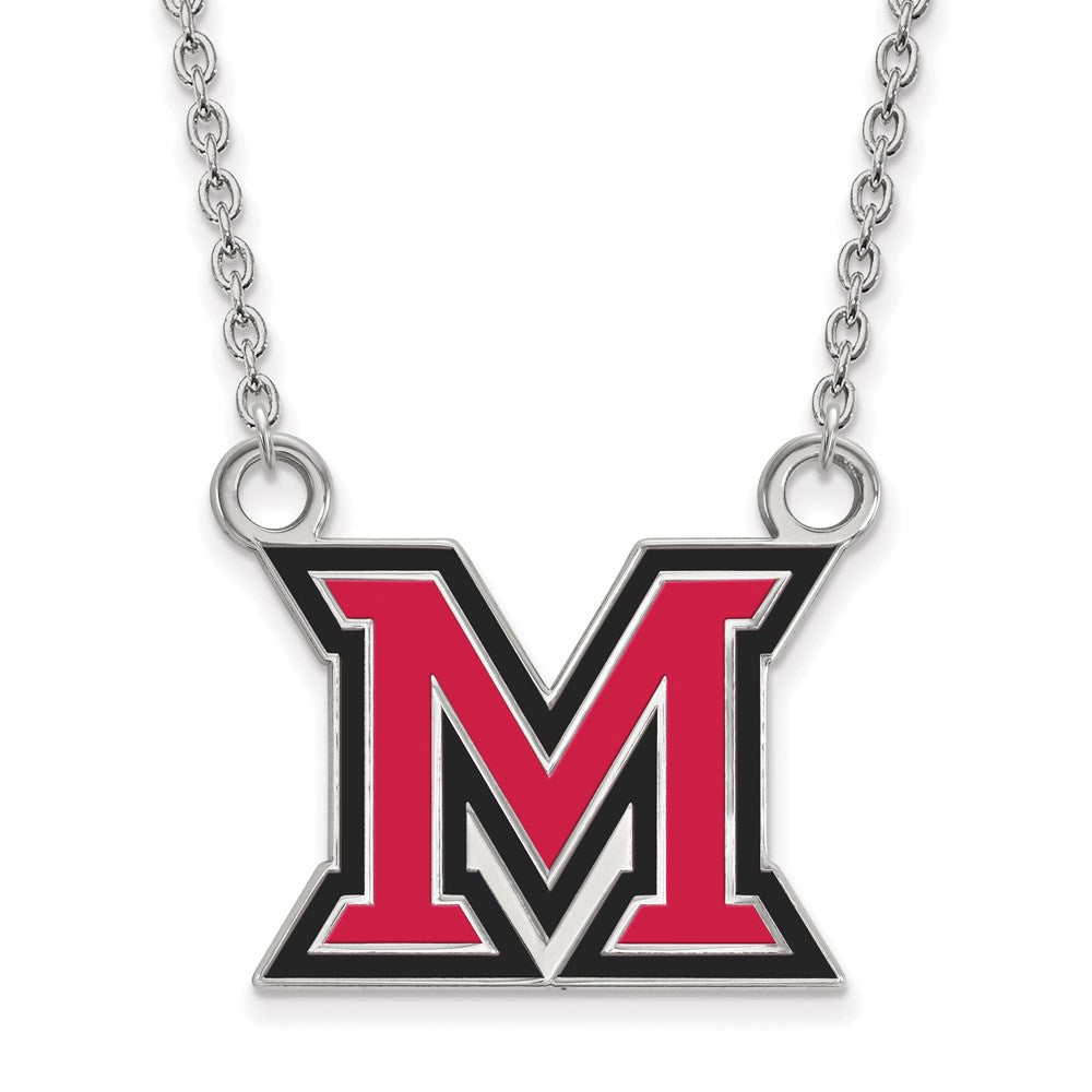 Sterling Silver Rhodium-plated Miami U. Large Enamel Pendant Necklace