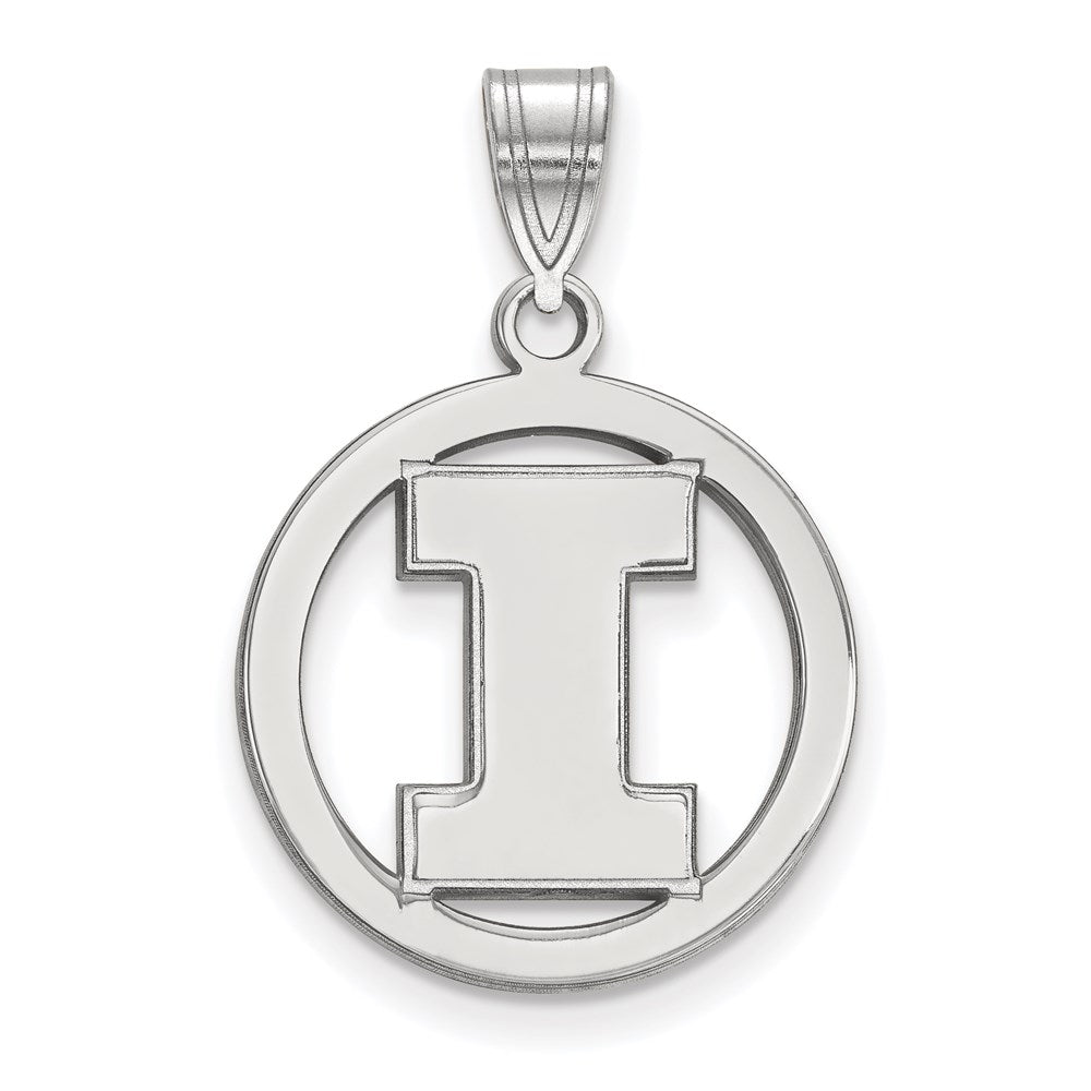 Sterling Silver Rhodium-plated University of Illinois Medium Circle Pendant