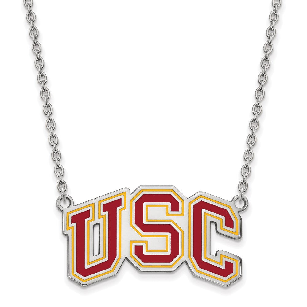 Sterling Silver Rhodium-plated U. of Southern California Large Enamel Necklace