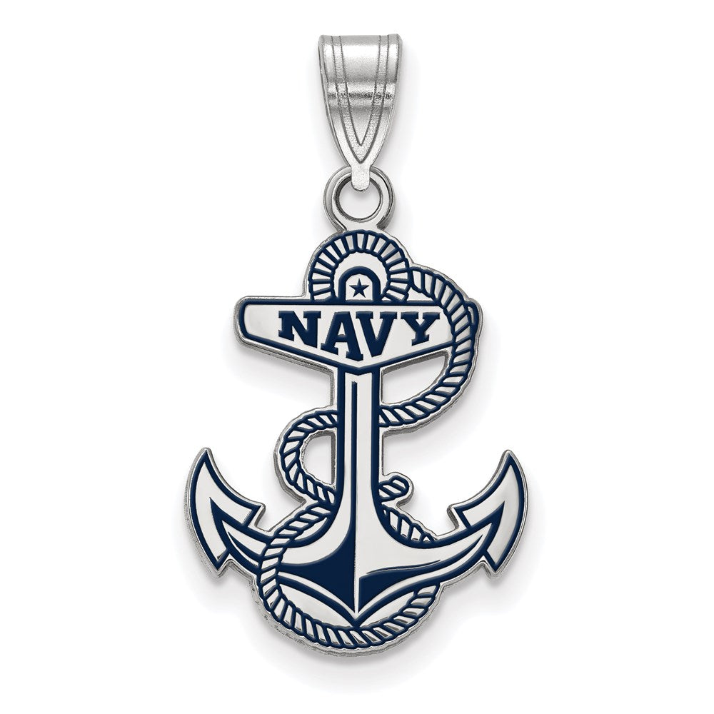 Sterling Silver Rhodium-plated US Naval Academy Large Enamel Pendant