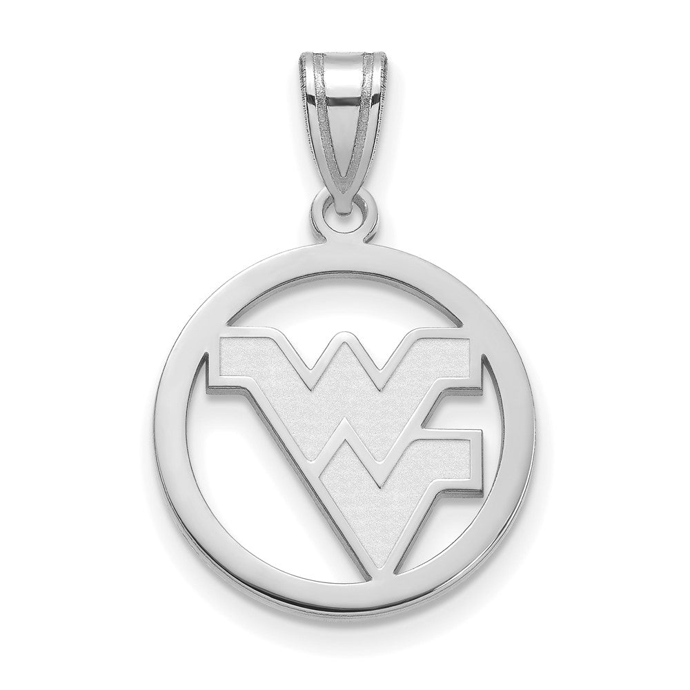 Sterling Silver Rhodium-plated West Virginia U. Medium Circle Pendant