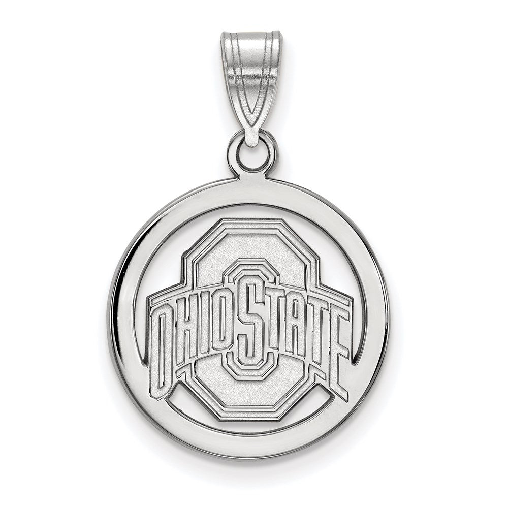 Sterling Silver Rhodium-plated Ohio State University Medium Circle Pendant