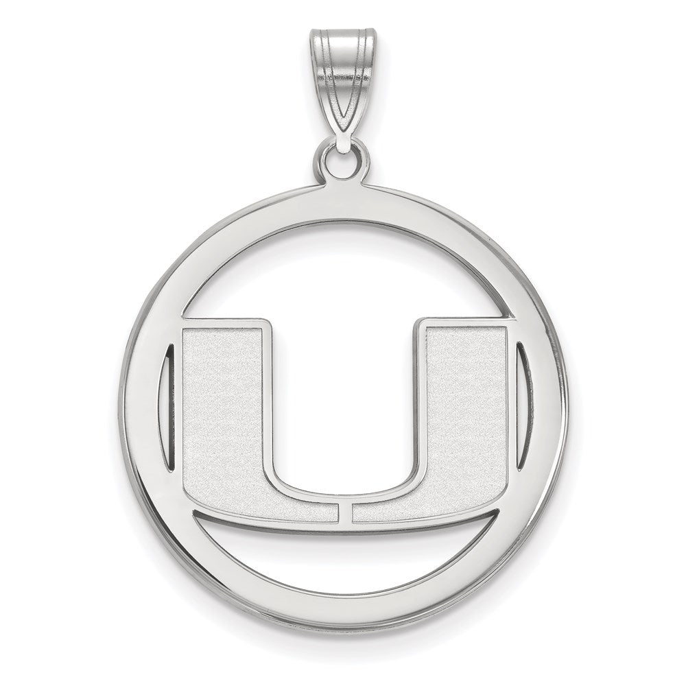 Sterling Silver Rhodium-plated University of Miami Large Circle Pendant