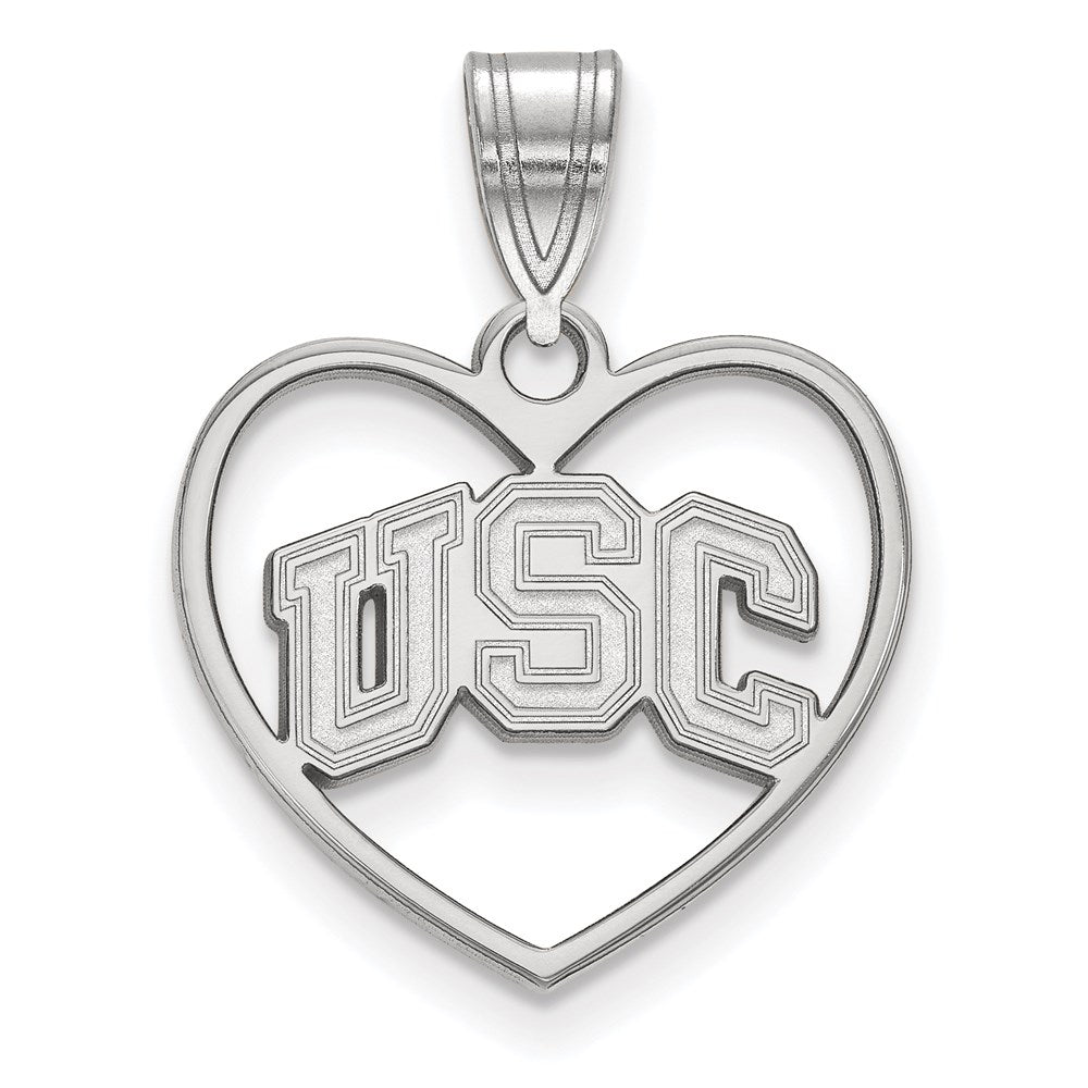 Sterling Silver Rhodium-plated U. of Southern California Heart Pendant